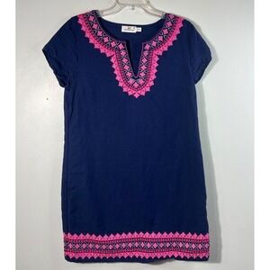 Womens Vineyard Vines Island Embroidered Tunic Dress Navy Pink 10